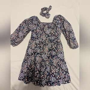 Draper James Navy Floral Kids Dress with Scrunchie